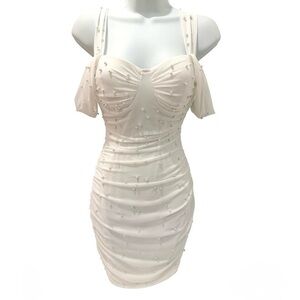 Windsor White Pearl Bead Mini Dress